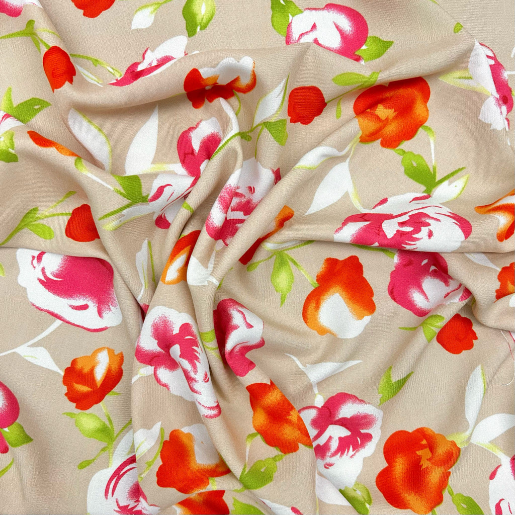 Country Roses Viscose Challis Fabric