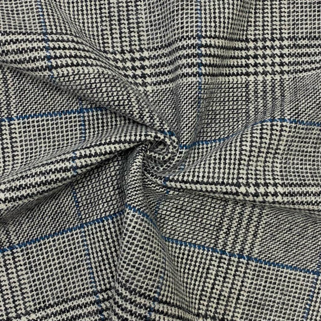 Blue/Black/White Checkered Wool Blend Fabric - 2 metres for £9.95 #16 - Pound Fabrics