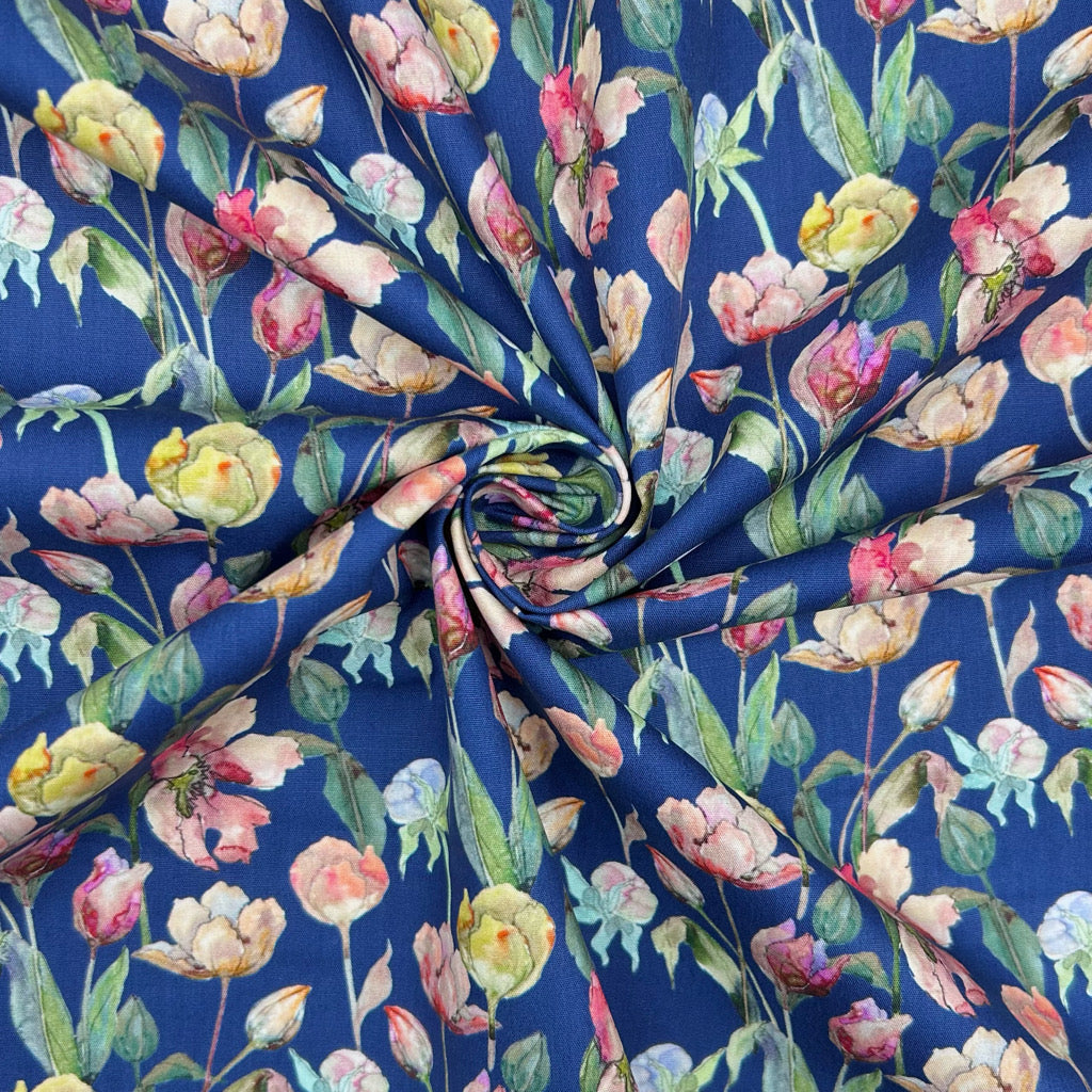 Wild Garden Meadow Rose & Hubble Cotton Poplin Fabric