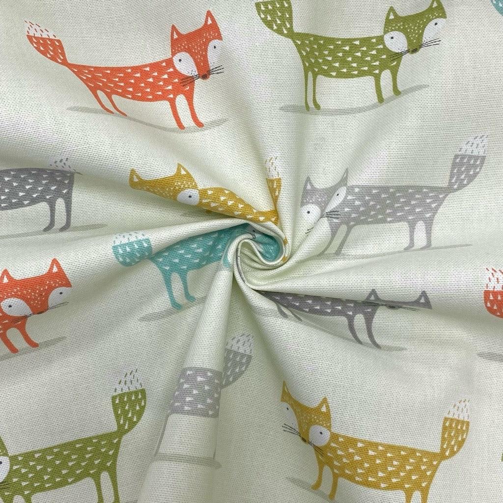 Multicoloured Foxes Cotton Canvas Fabric #2
