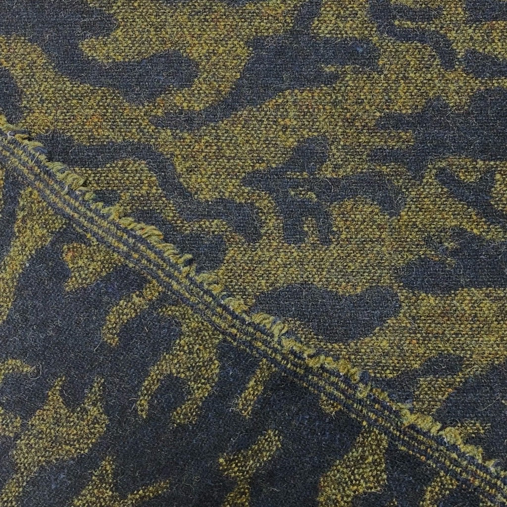 Navy Patterns on Khaki Wool Mix Fabric
