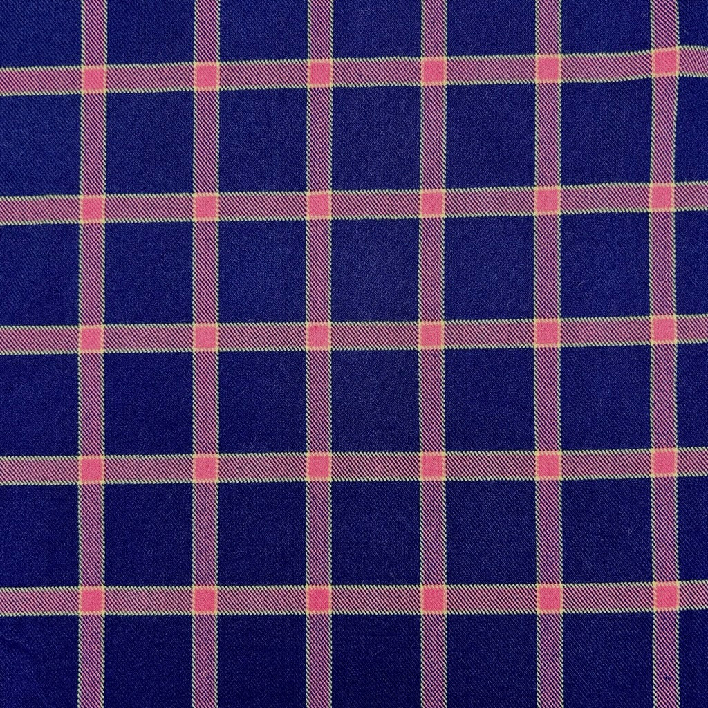 Navy and Pink PolyViscose Tartan Fabric
