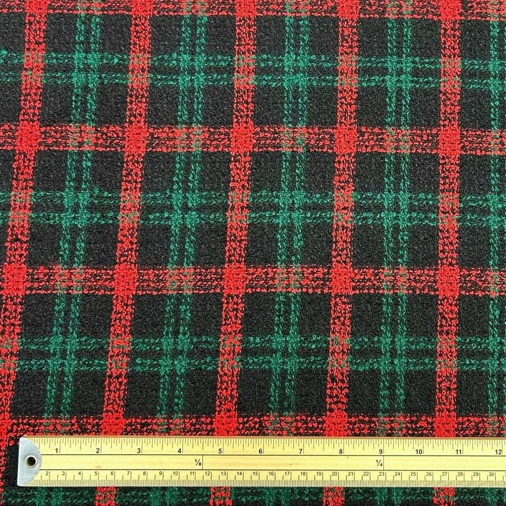 Red/Green Check on Black Boucle Fabric