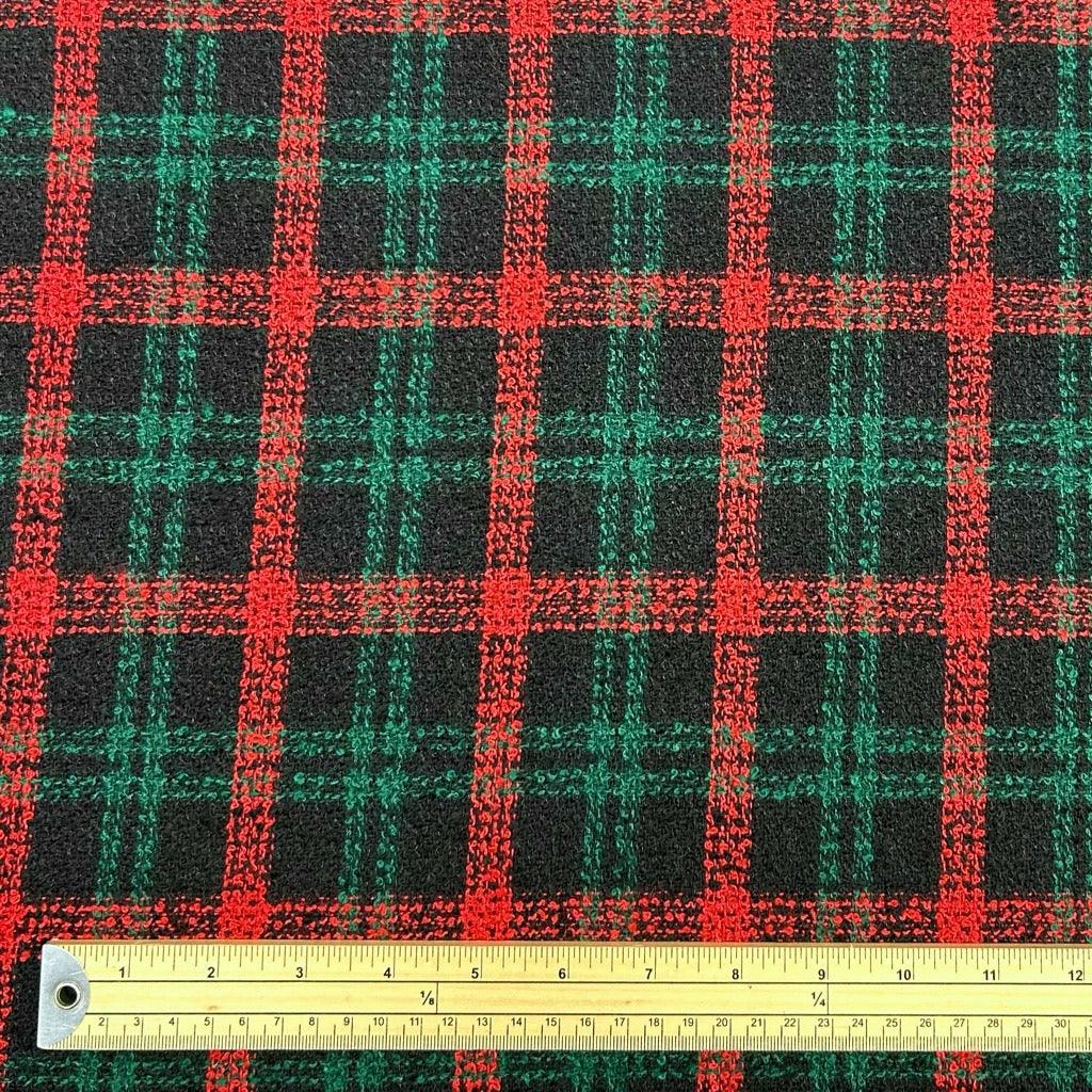 Red/Green Check on Black Boucle Fabric - Pound Fabrics