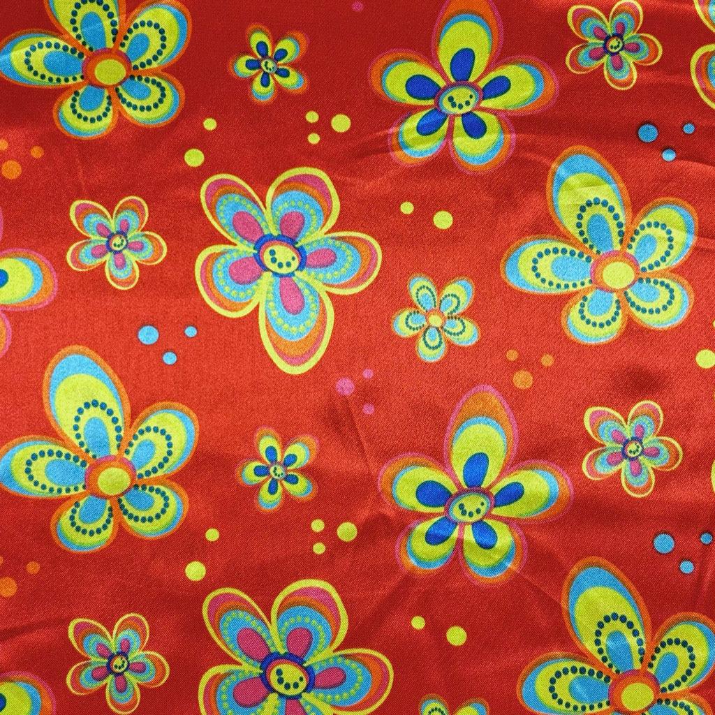 Quirky Flowers Satin Fabric - Pound Fabrics