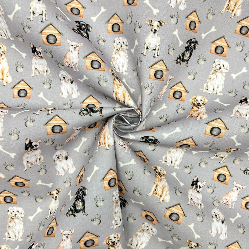 Dog House and Paws Polycotton Fabric