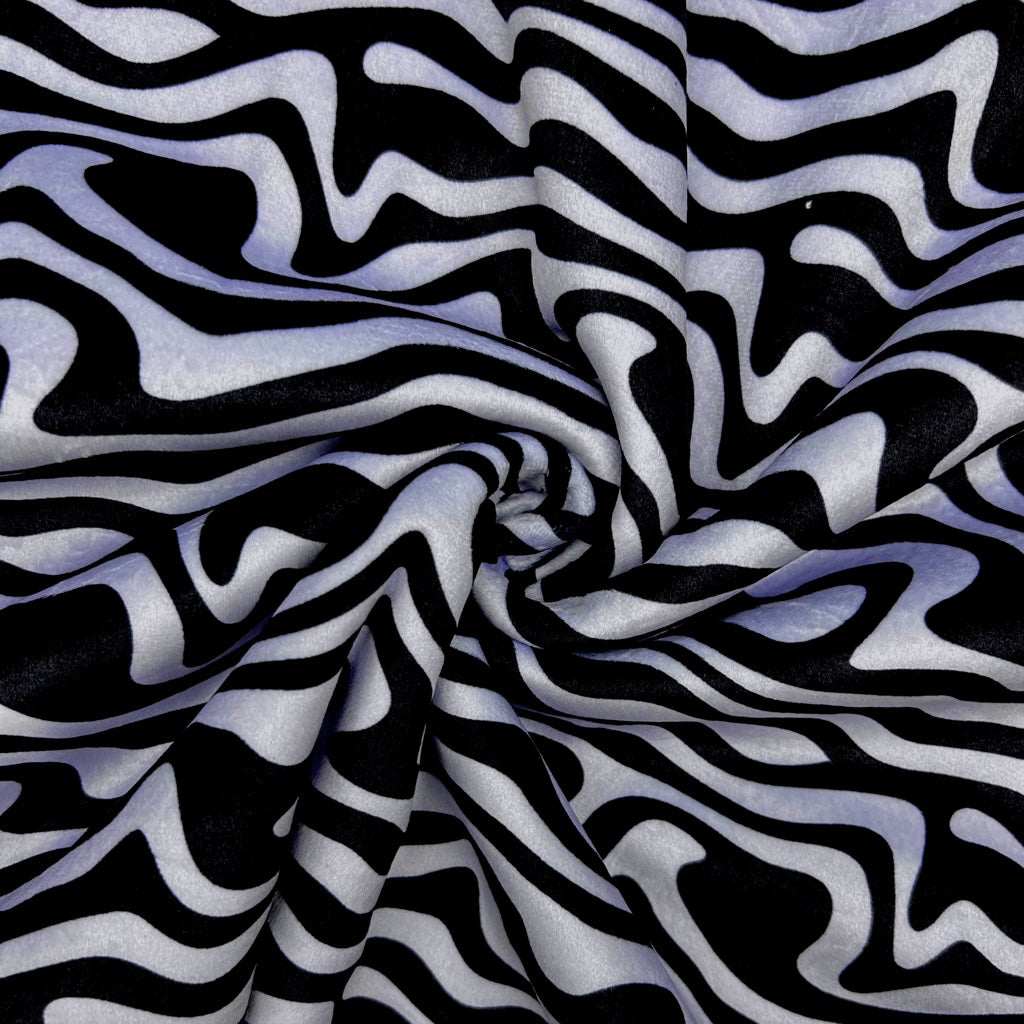 Wavy Ink Sherpa Fur Backed Fleece Fabric