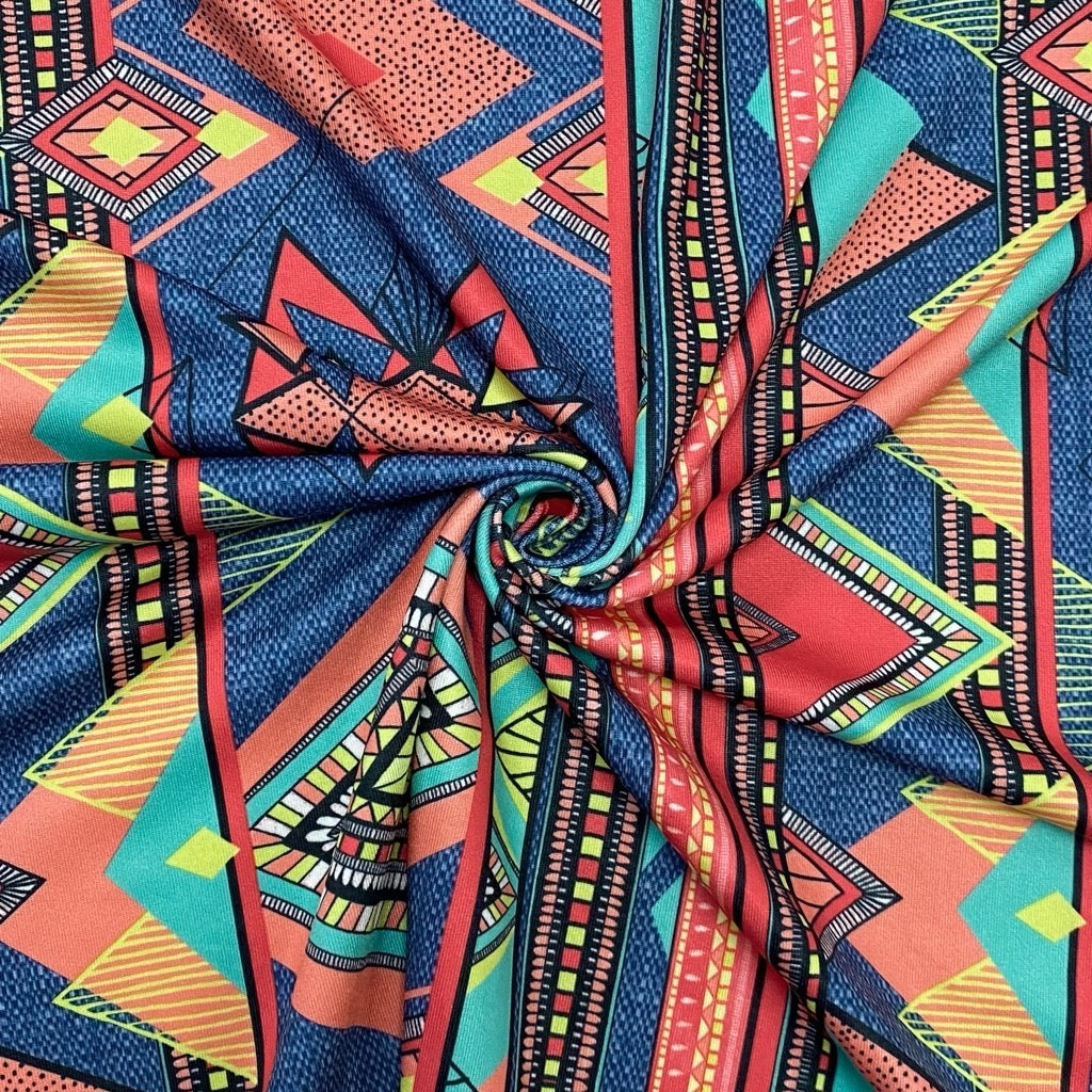 Multicoloured Geometric Elastane Fabric