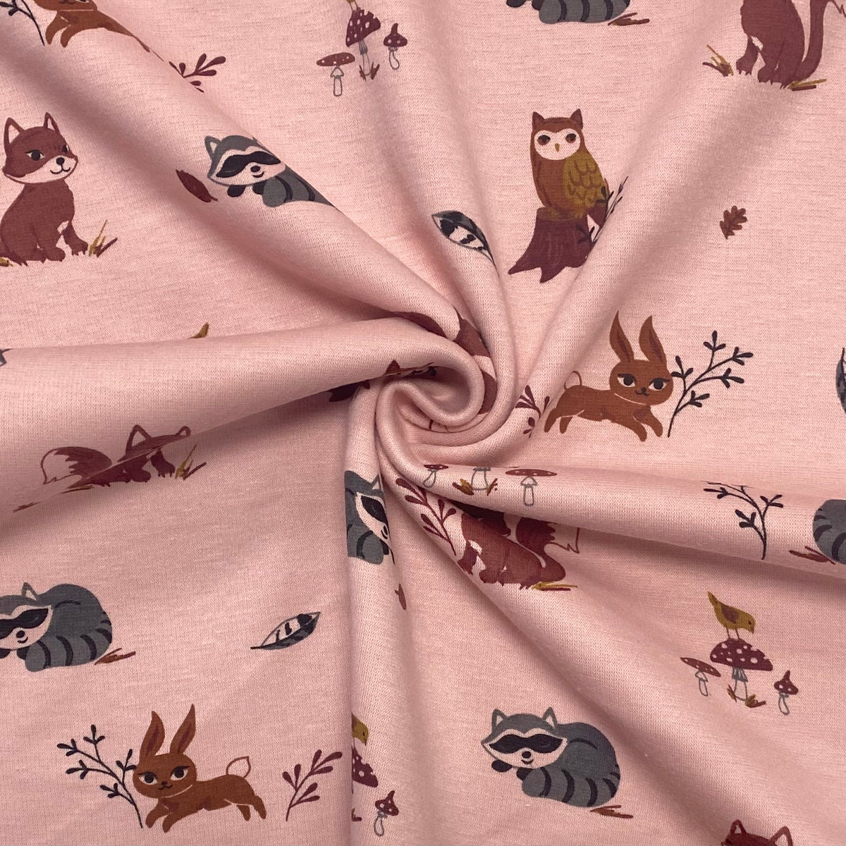Forest Life on Pink Sweatshirt Fabric