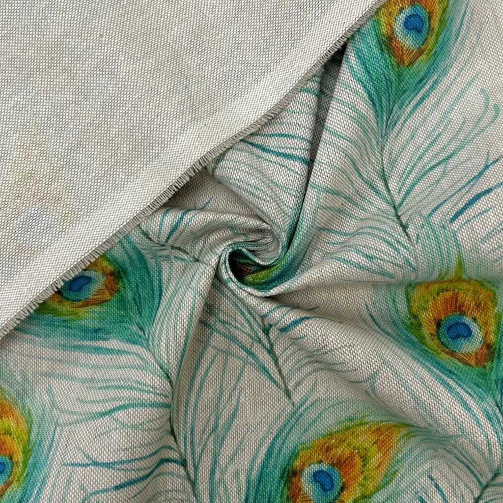 Peacock Feathers Digital Linen Look Polycotton Fabric - Pound Fabrics