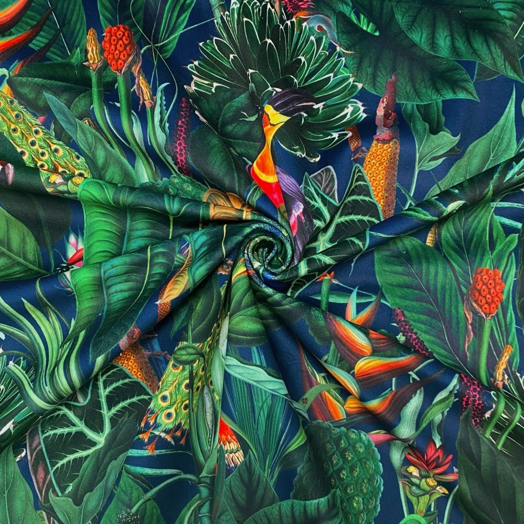 Parrots and Toucans Digital Velvet Fabric