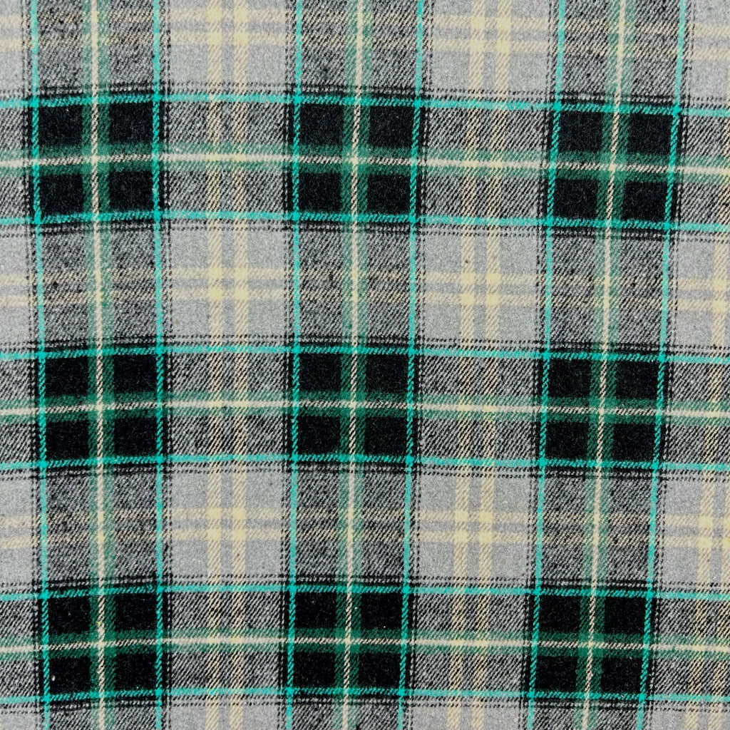 Forest Grey Checkered Brushed Cotton Blend Fabric