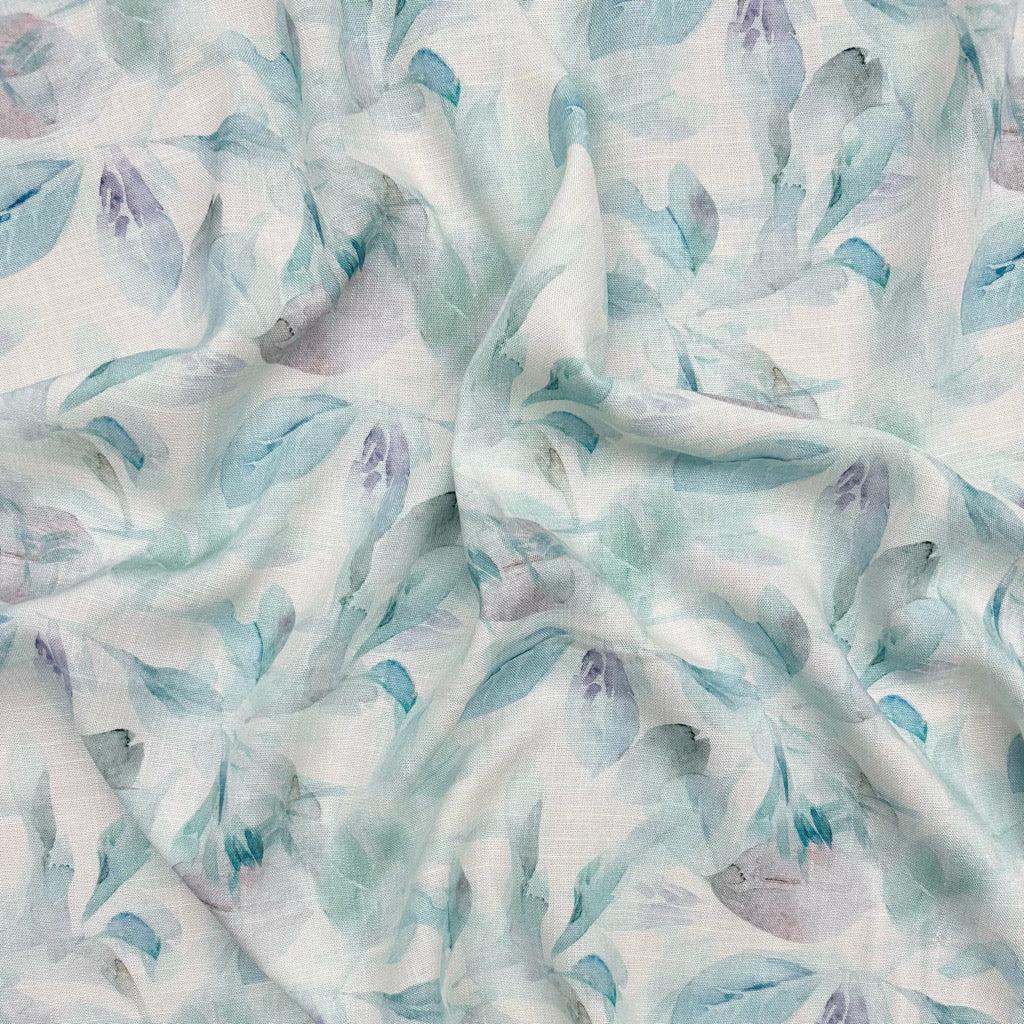 Serene Leaves Linen Look Viscose Fabric