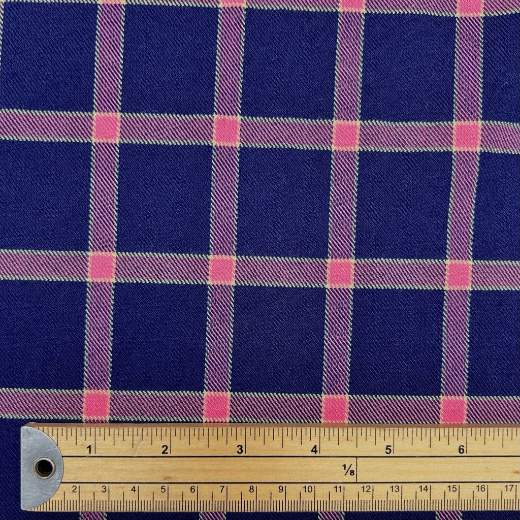 Navy and Pink PolyViscose Tartan Fabric