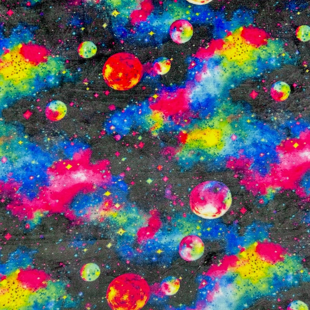 Colourful Galaxy on Black Cuddle Fleece Fabric