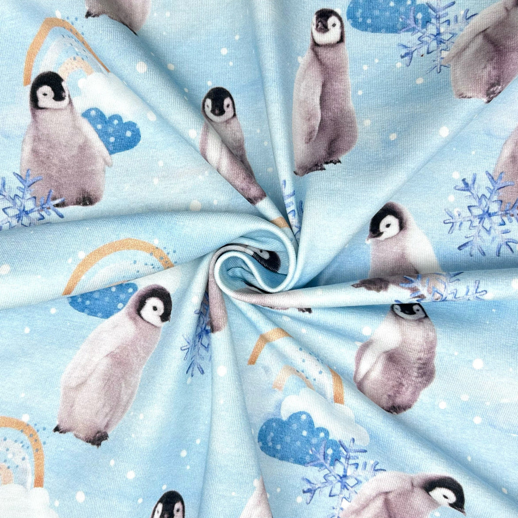 Snowy Penguins Cotton Jersey Fabric