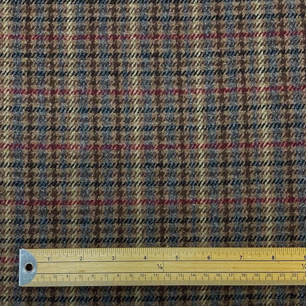 Blue/Pink Check on Brown Wool Blend Fabric - 2 metres for £9.95 #14 - Pound Fabrics