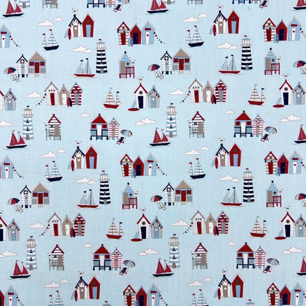 Beach Huts Polycotton Fabric