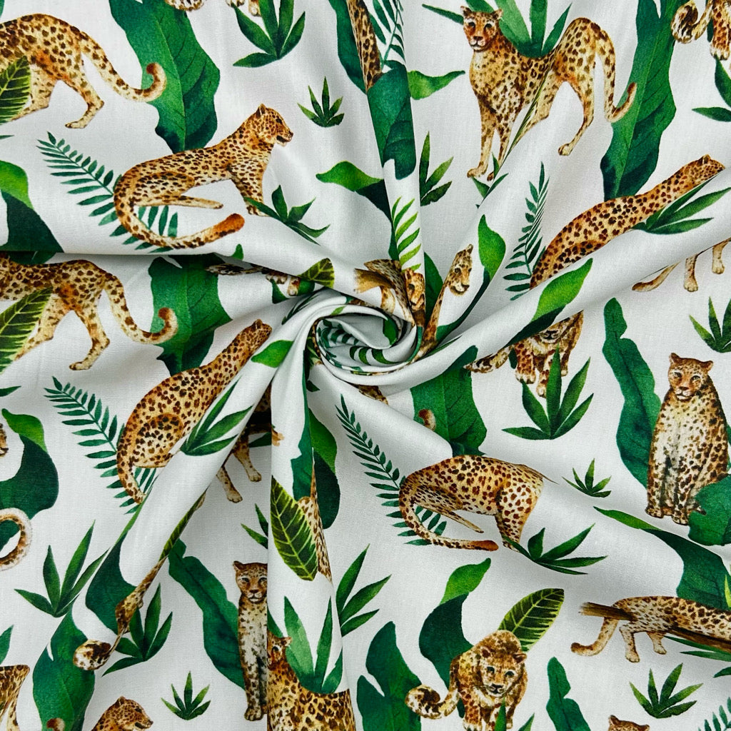Leafy Leopards Cotton Poplin Fabric