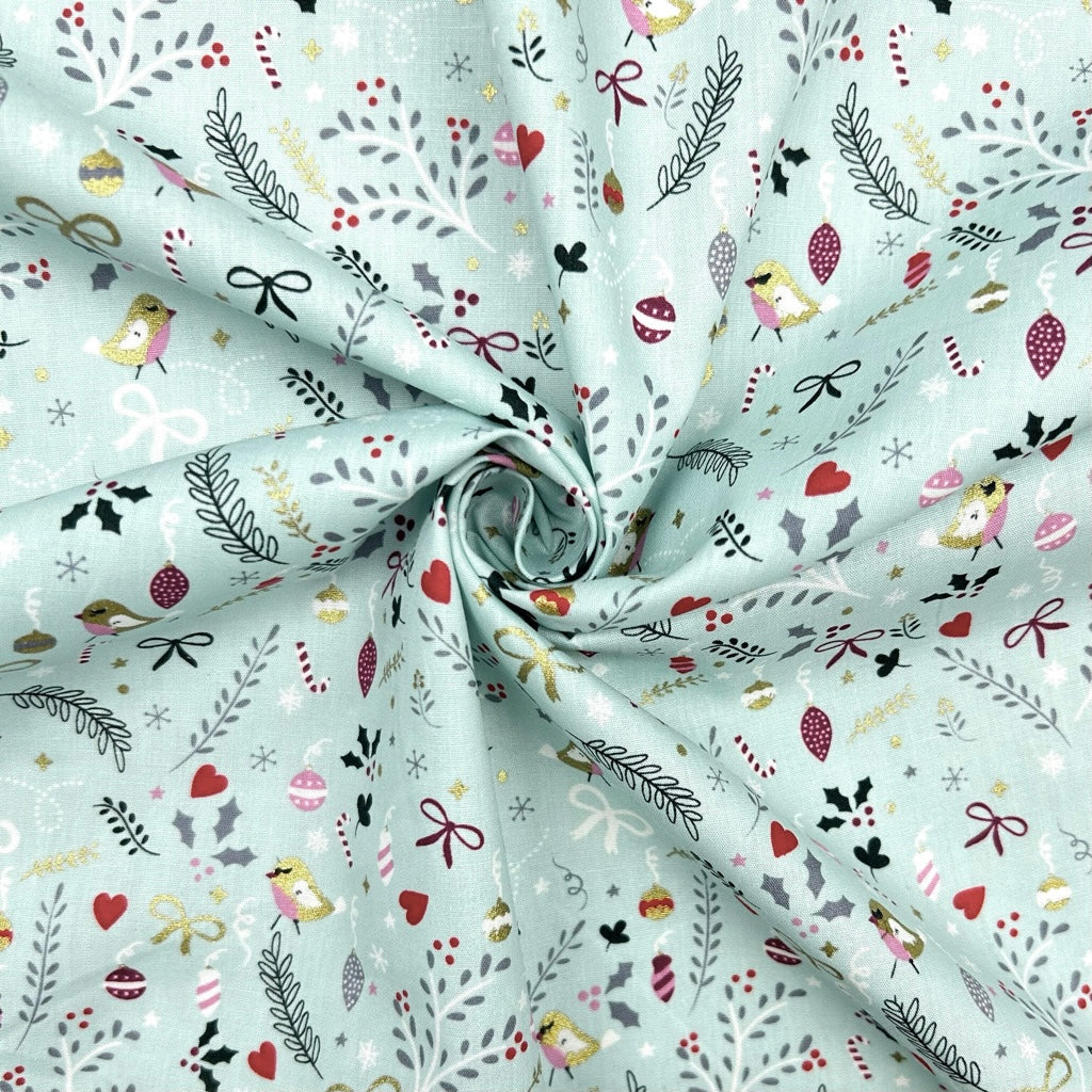 Holiday Tweets Cotton Poplin Fabric