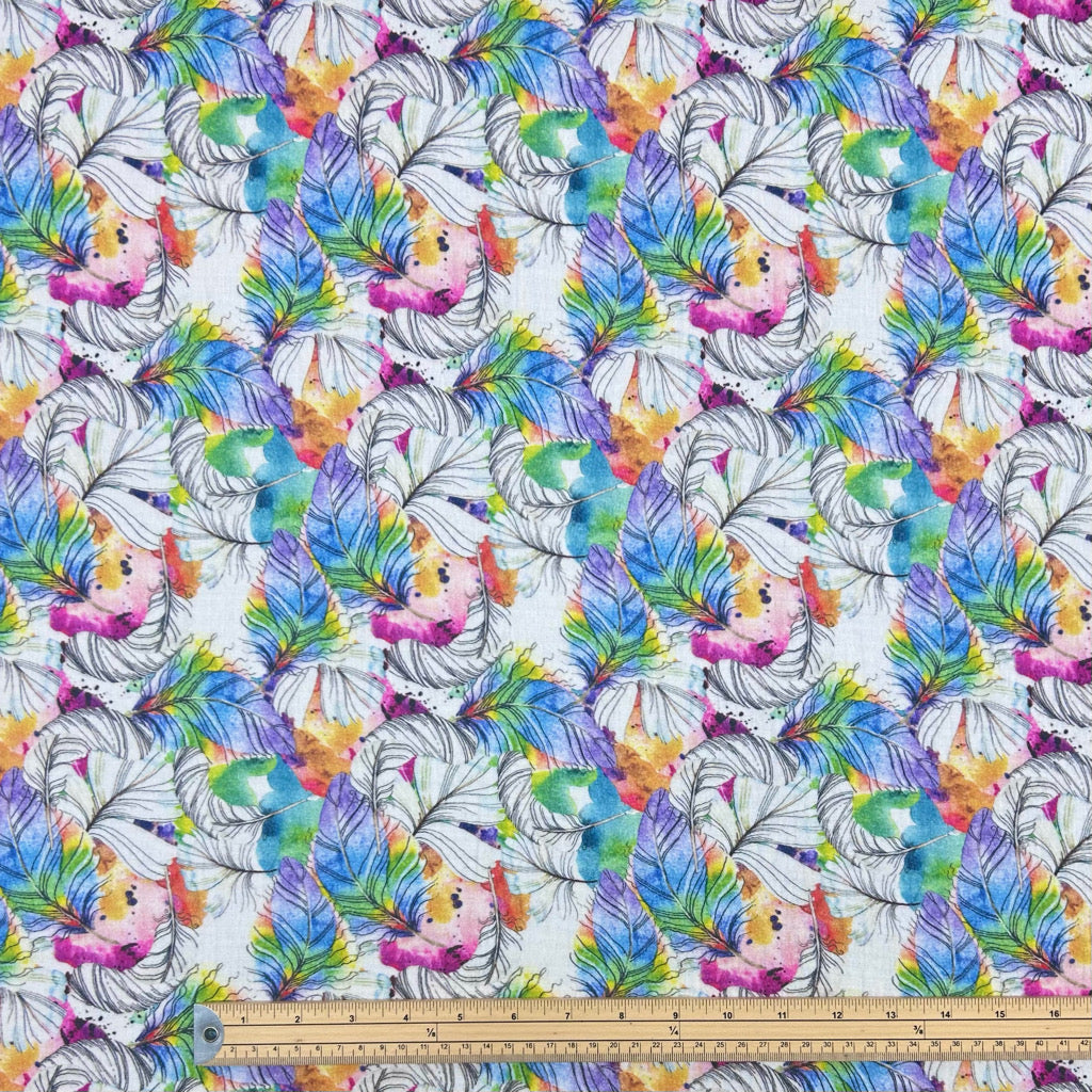 Colourful Feathers Double Gauze Fabric