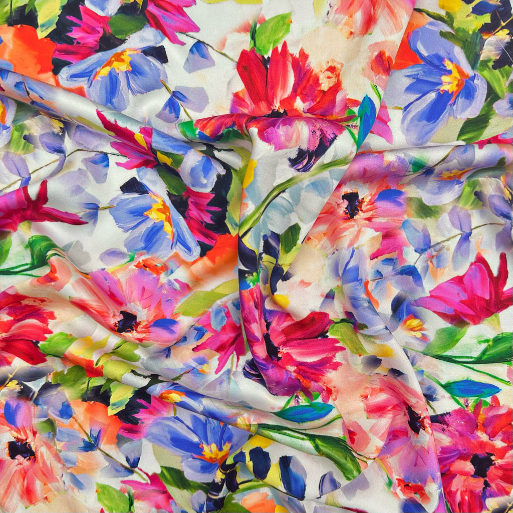 Blooming Rainbow Viscose Satin Fabric