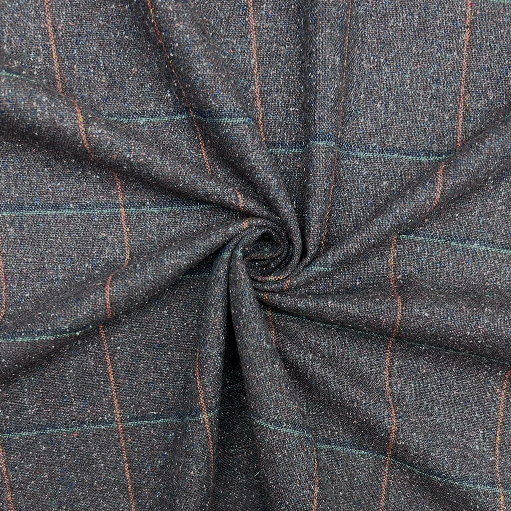 Vintage Check Wool Linen Blend Fabric