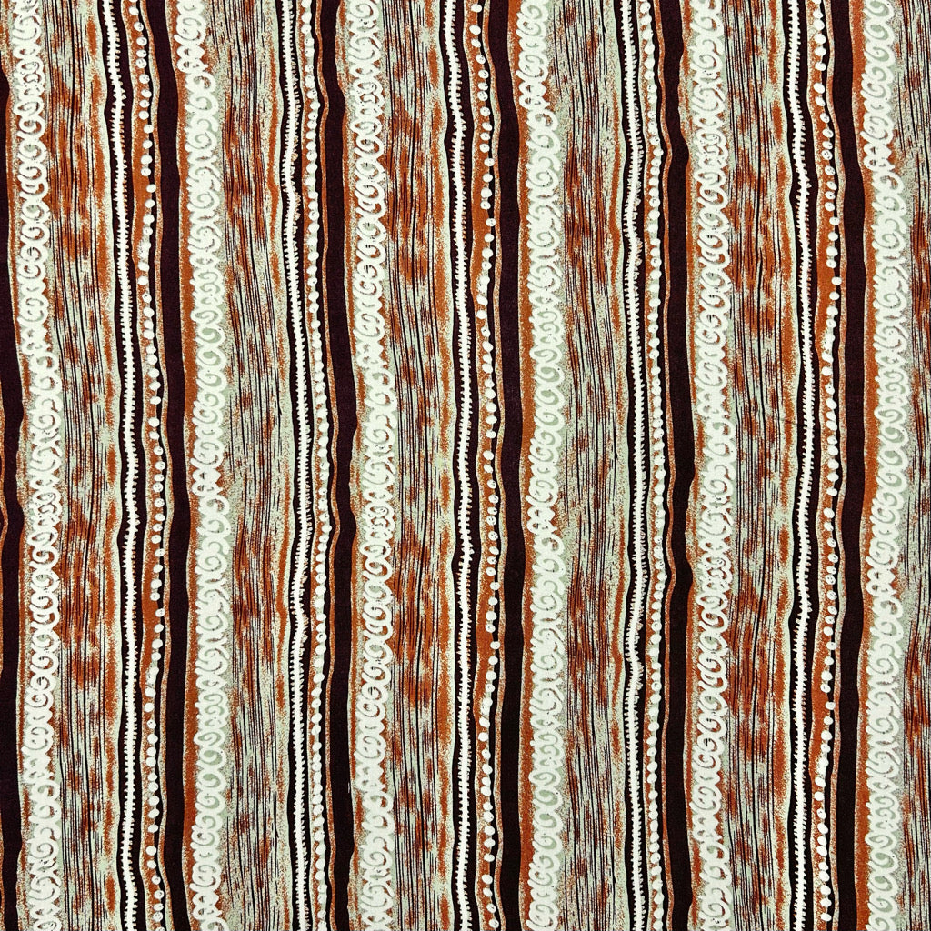 Folk Stripe Viscose Challis Fabric