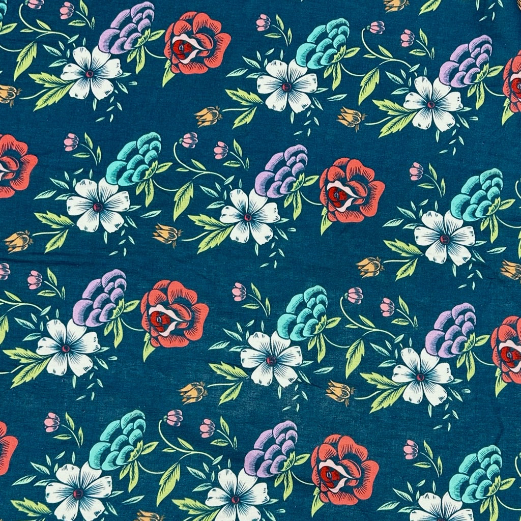 Teal Meadow Bamboo Linen Blend Fabric