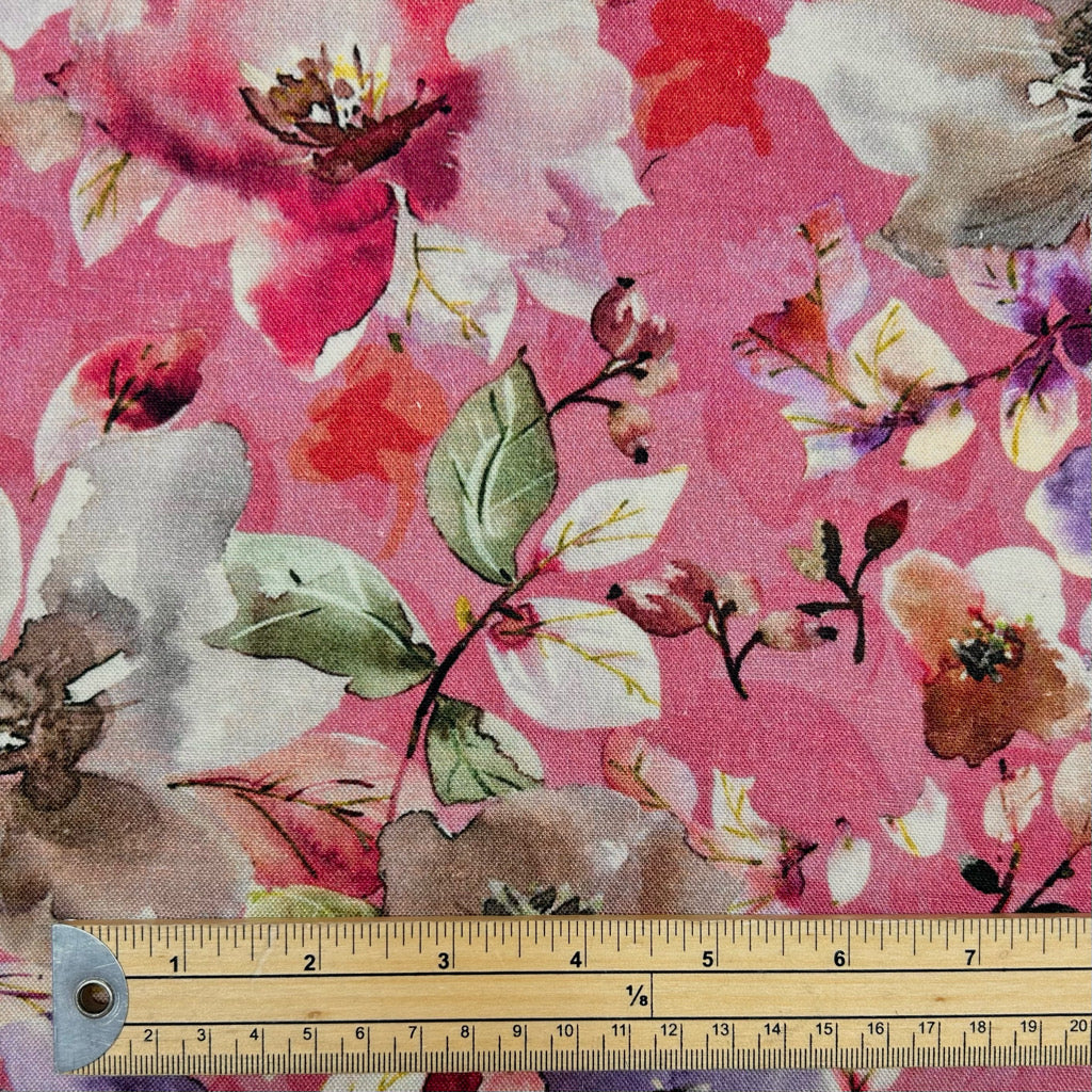 Soft Pink Wildflowers Linen Viscose Fabric