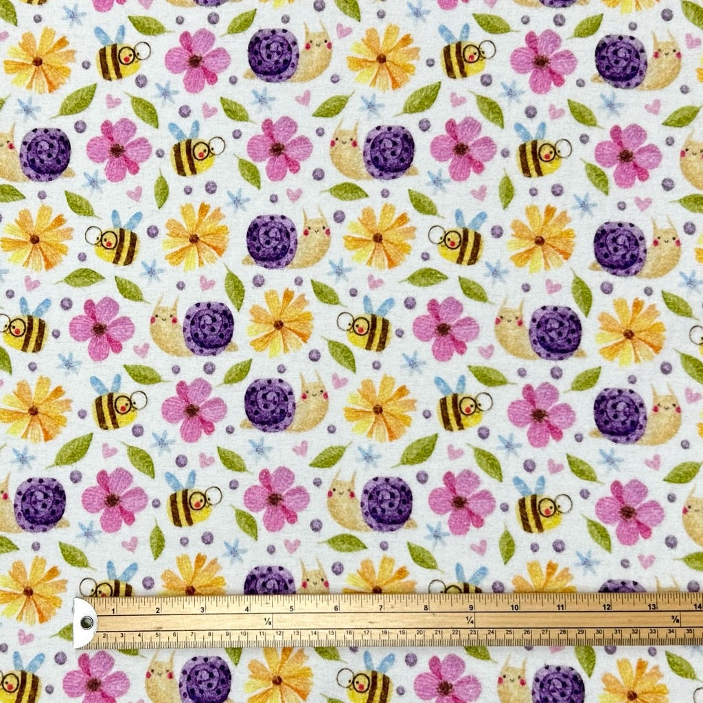 Bee and Snail Garden Brushed Cotton Fabric - Pound Fabrics