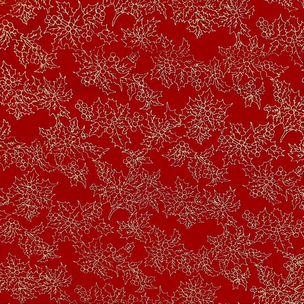 Golden Leaves Christmas Cotton Fabric