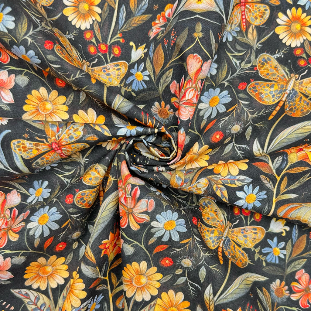 Dragonfly Bloom Rose & Hubble Cotton Poplin Fabric