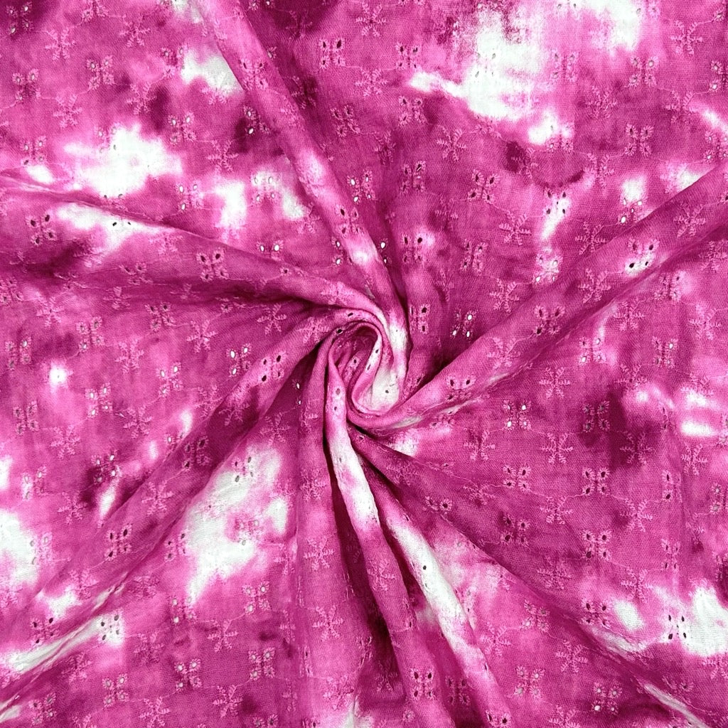 Tie-Dye Floral Embroidered Double Gauze Fabric - Pound Fabrics