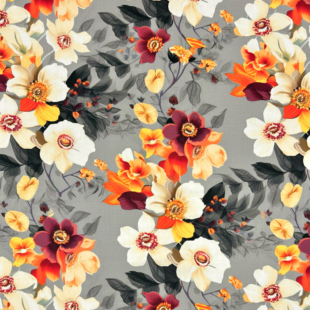 Warm Bloom Viscose Poplin Fabric