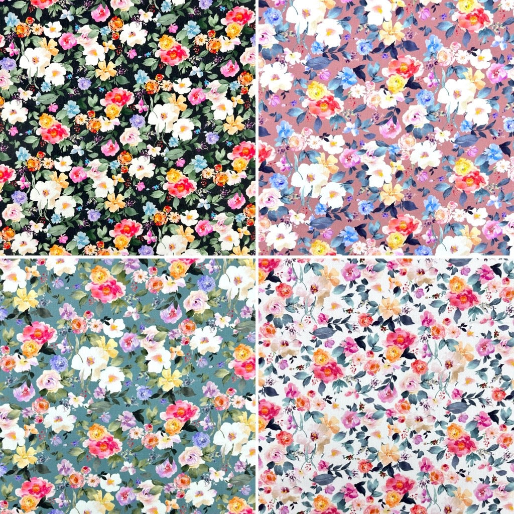Colour Wash Flowers Rose & Hubble Cotton Poplin Fabric