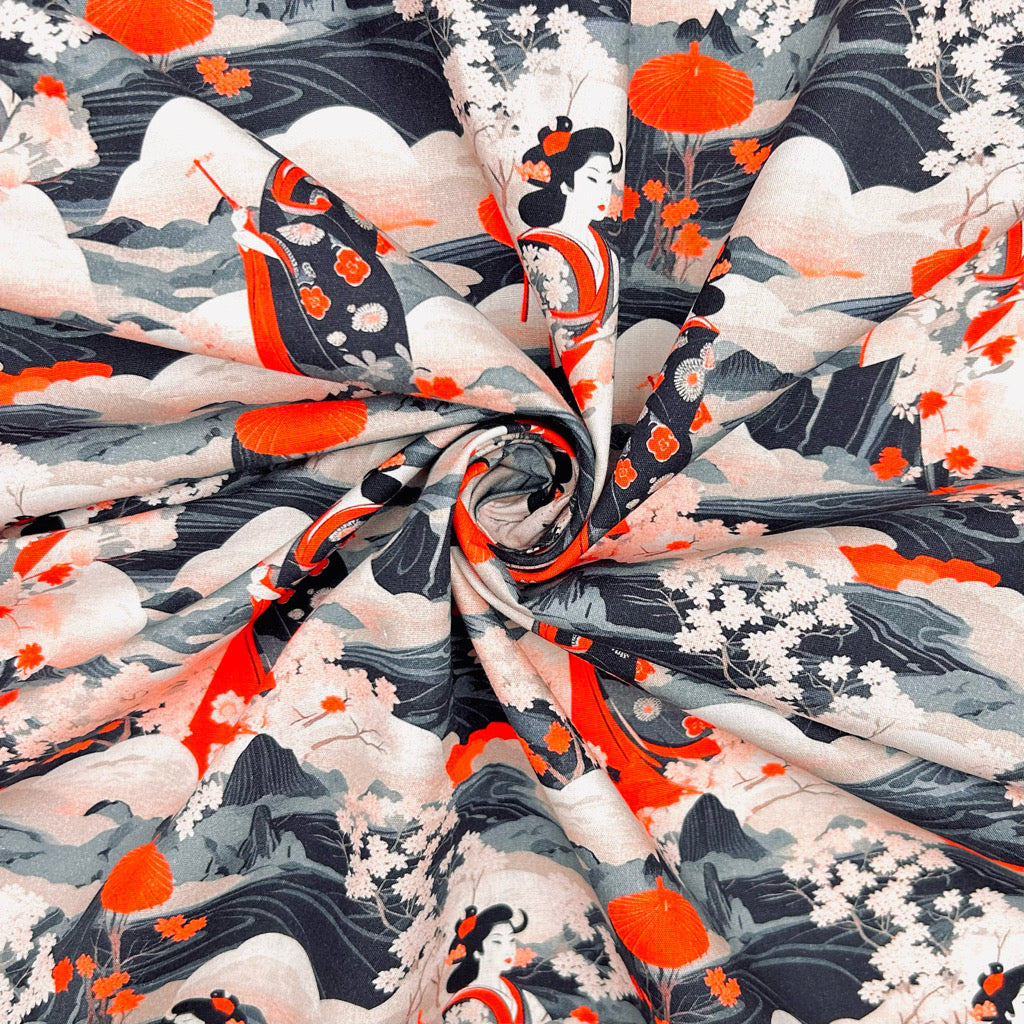 Geisha&#39;s Paradise Rose &amp; Hubble Cotton Poplin Fabric