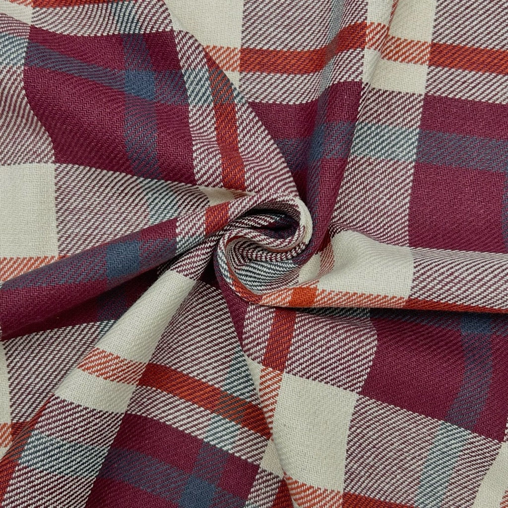 Burgundy and Cream Check Brushed Cotton Fabric