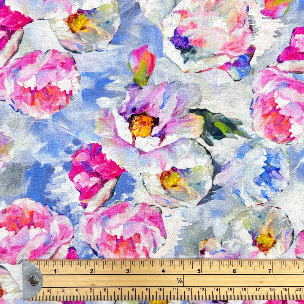 Painted Peonies Viscose Nylon Fabric