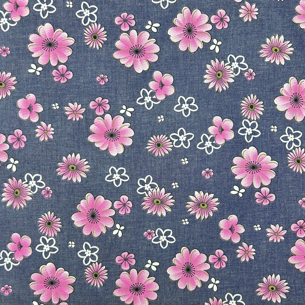 Flower Dreams Chambray Denim Fabric