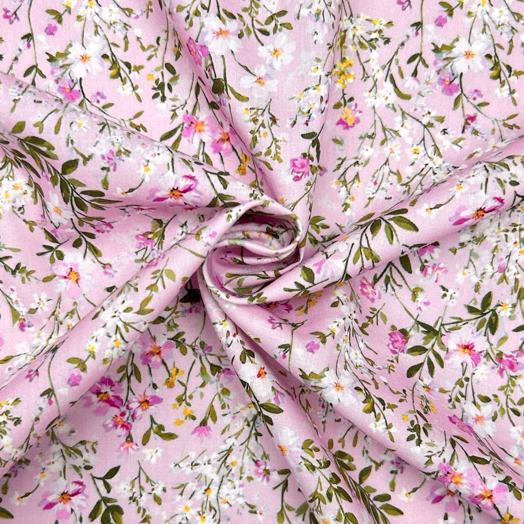Pink Wildflower Cotton Lawn Fabric