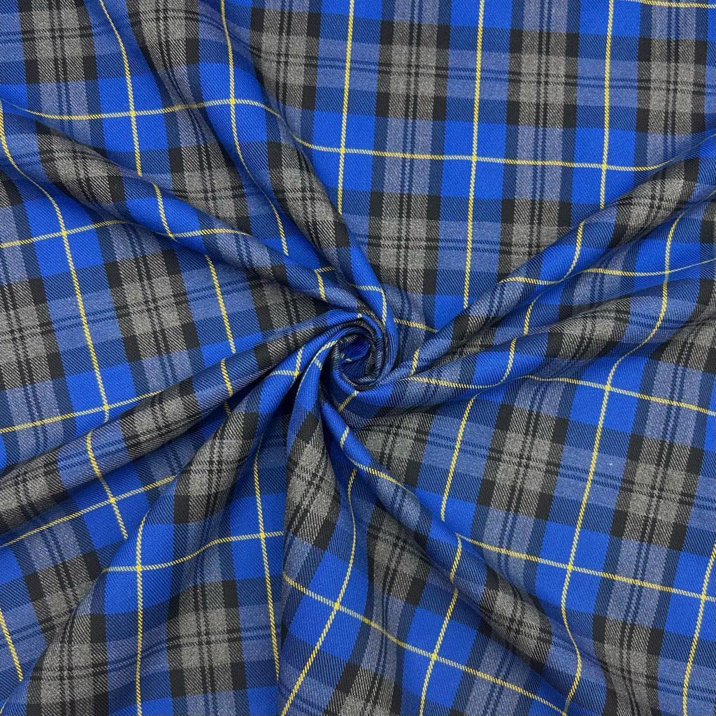 Royal Blue Checkered PolyViscose Tartan Fabric - Pound Fabrics