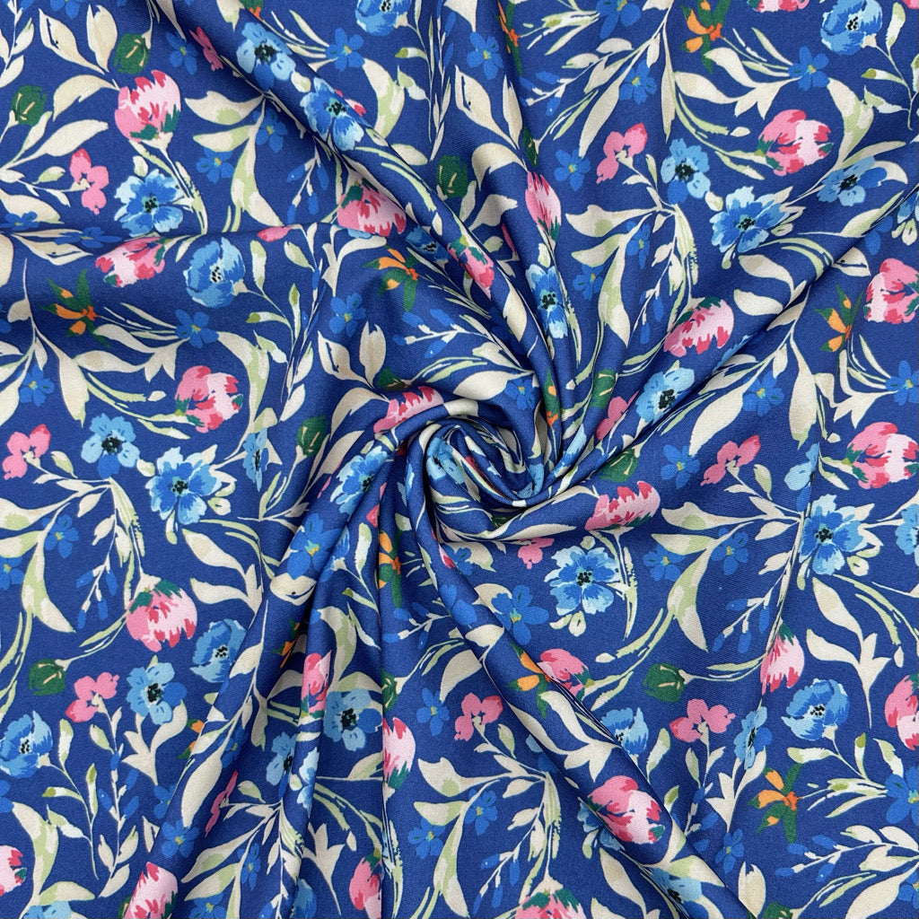 Blue and Pink Flowers Polyester Fabric