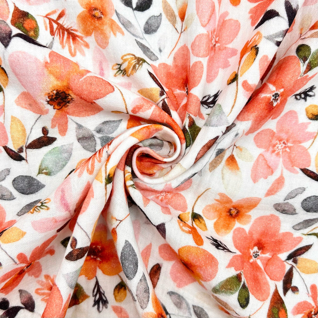 Coral Blossom Double Gauze Fabric