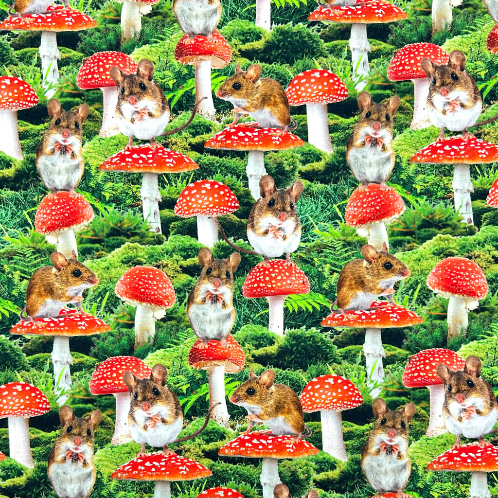 Mouse and Mushroom Cotton Jersey Fabric