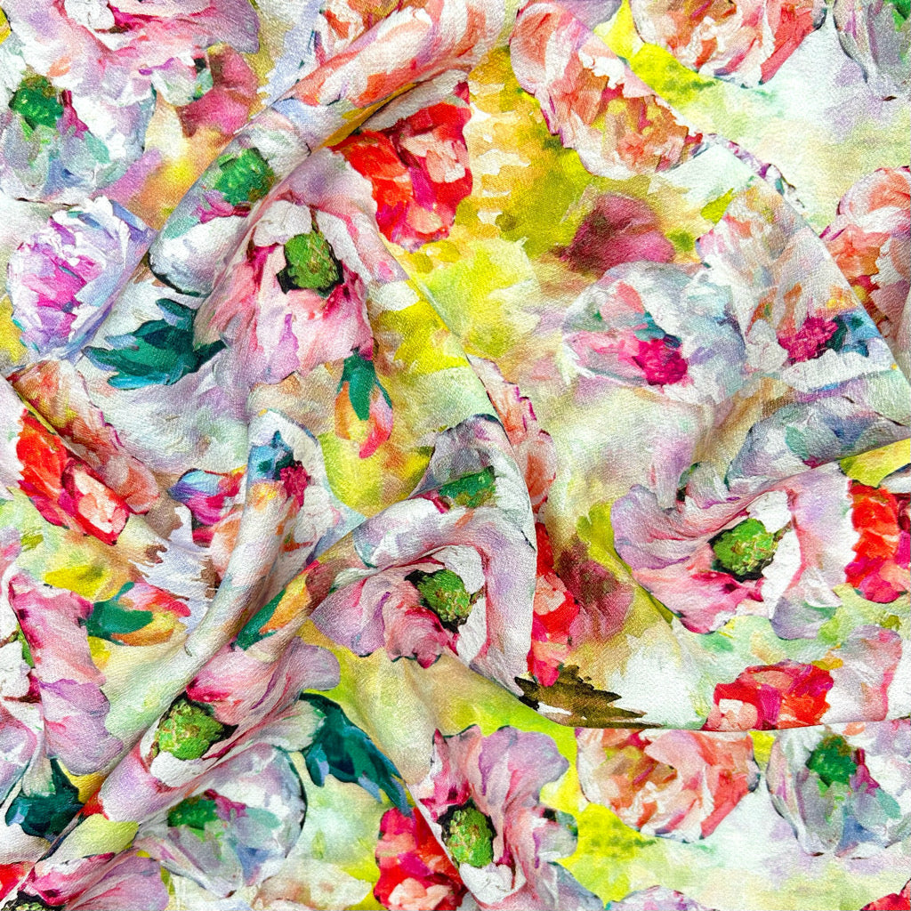 Painted Peonies Viscose Nylon Fabric