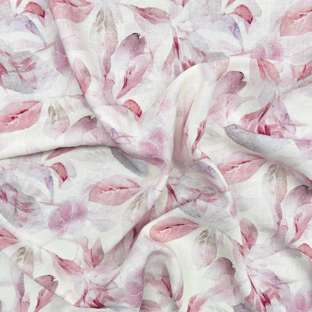 Serene Leaves Linen Look Viscose Fabric