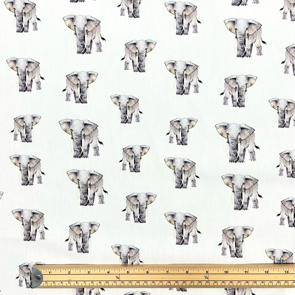 All Over Elephants Cotton Poplin Fabric