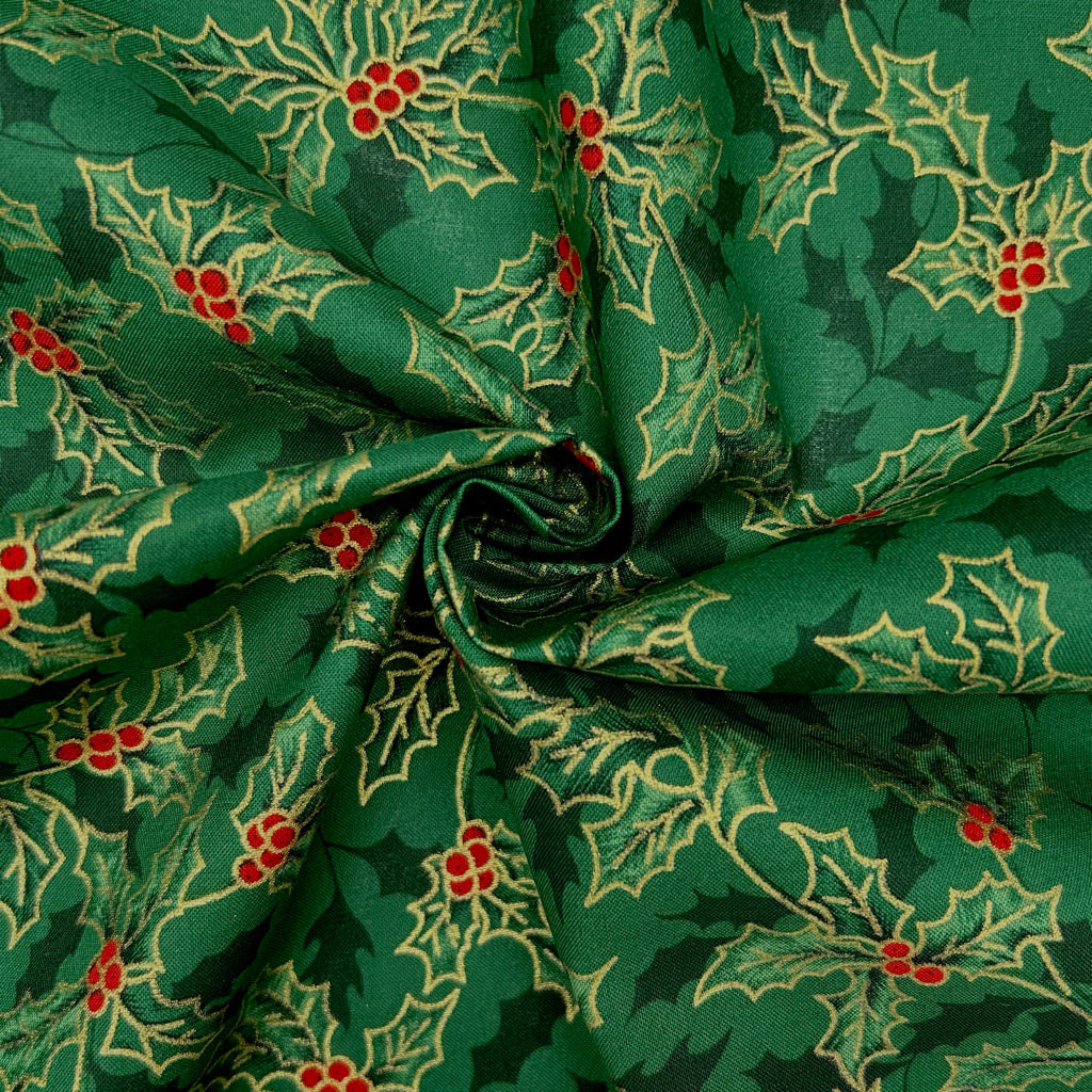 Winter Leaves Christmas Cotton Fabric