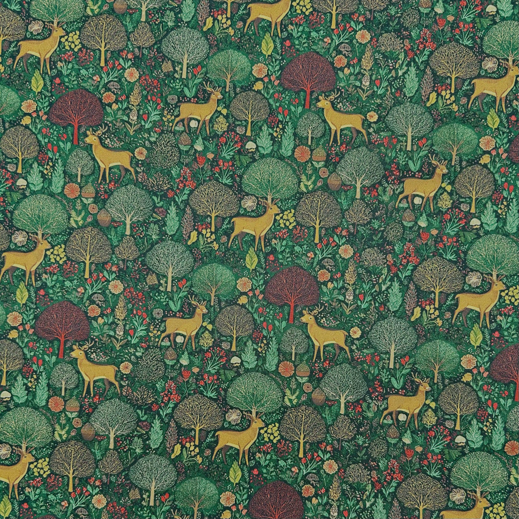 Deer Forest Christmas Cotton Fabric